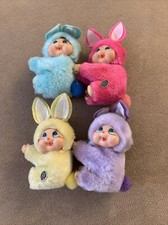Vintage Monchichi Mini in Easter Bunny Suit 1970  s-1980  s - Set of 4