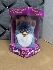 1998 Furby Elephant Blue White Pink w Blue Eyes Original Box, Box In Bad Shape
