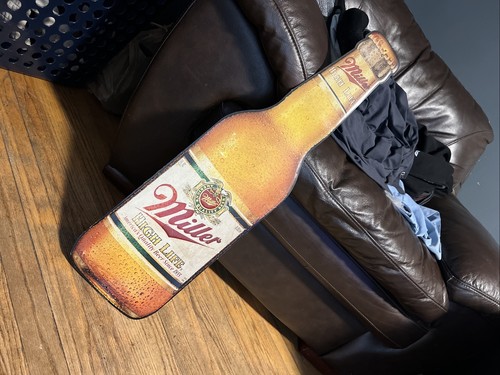 Miller High Life Bottle Metal Tin Tacker Beer Sign Bar Mancave 30x8 Used - Picture 9 of 9