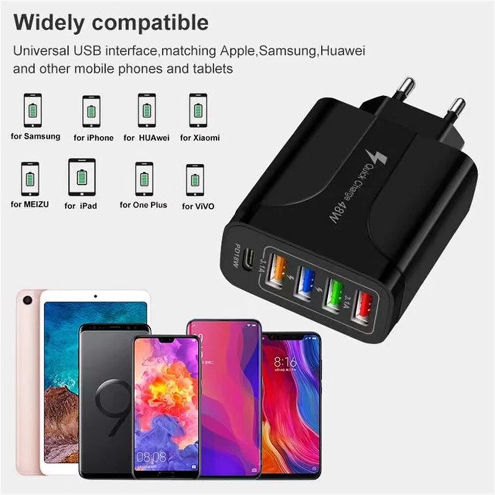 5 Multi Port USB Hub Charger Station Wall Fast Charger PD Power Adapter US Plug
