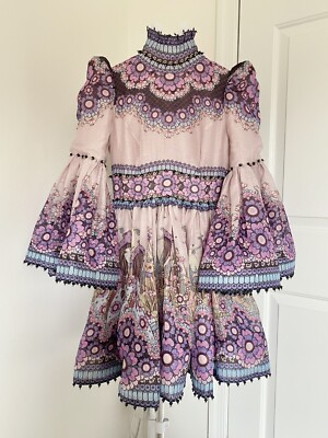 NWOT $1,950 Zimmermann Kaleidoscope Celestial Bell Sleeve Silk Linen Mini  Dress | eBay