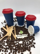 100 x 4/8/12/16oz Disposable Coffee PAPER CUPS BLUE Cold/Hot Drinks & SIP LIDS