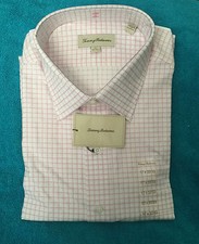 NEW Mens Tommy Bahama Pink White Checkered Long Sleeve Cotton Shirt 16 x 32/33