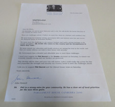 2001 - Federal Election - Letter - Liberal Party - John Howard and Phil Barresi