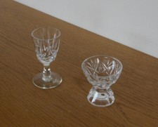 2 x Cut Crystal Glasses Small Shot Glasses - 8 cm & 5.5 cm Tall - VGC