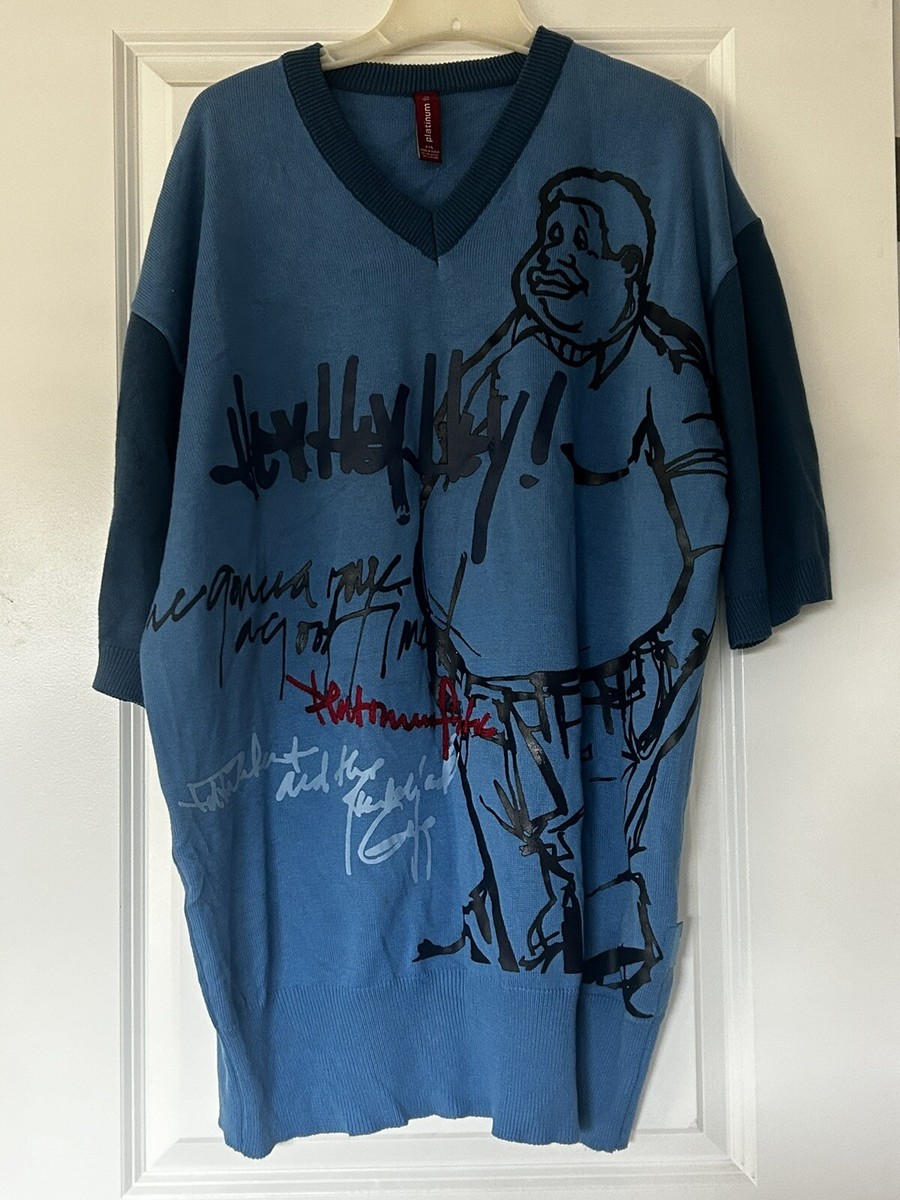 VTG FUBU Platinum Blue Knit Sweater Mens Fat Albert Junkyard Gang