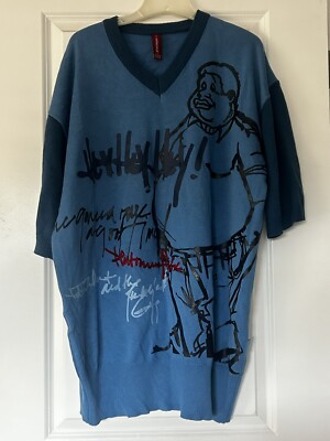 VTG FUBU Platinum Blue Knit Sweater Mens Fat Albert Junkyard Gang