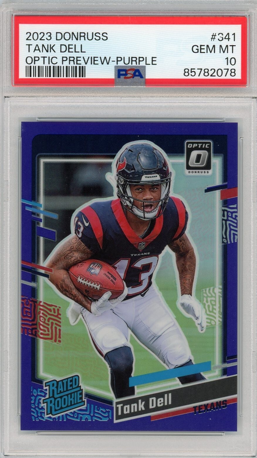2023 Donruss Optic Preview Tank Dell Purple Holo RC /50 - PSA 10 - POP 4