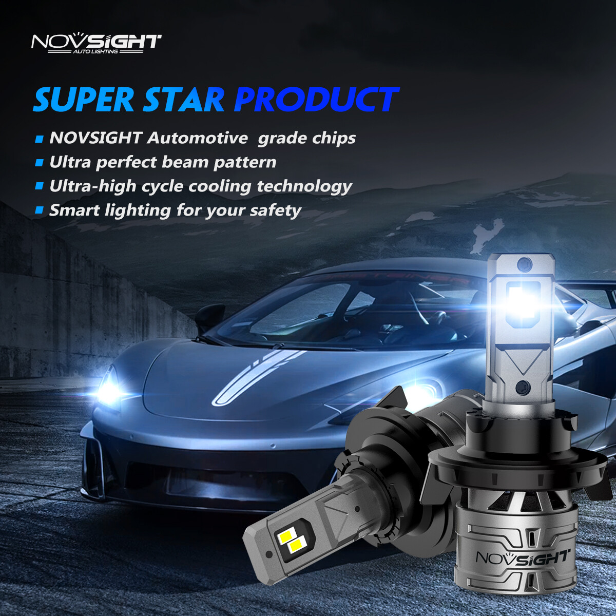 H13 LED 12V/24V 120W 22000LM 6500K IP68 A500 N37 NOVSIGHT - Foto 5