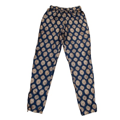 Printed Zipped Cuff Trousers Anmol Gold & Blue Geo Pants BNWOT Size 8 30.5'' leg