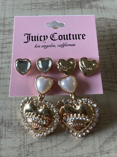 Juicy Couture Gold Color Heart Earring Set 3 Pairs NWT