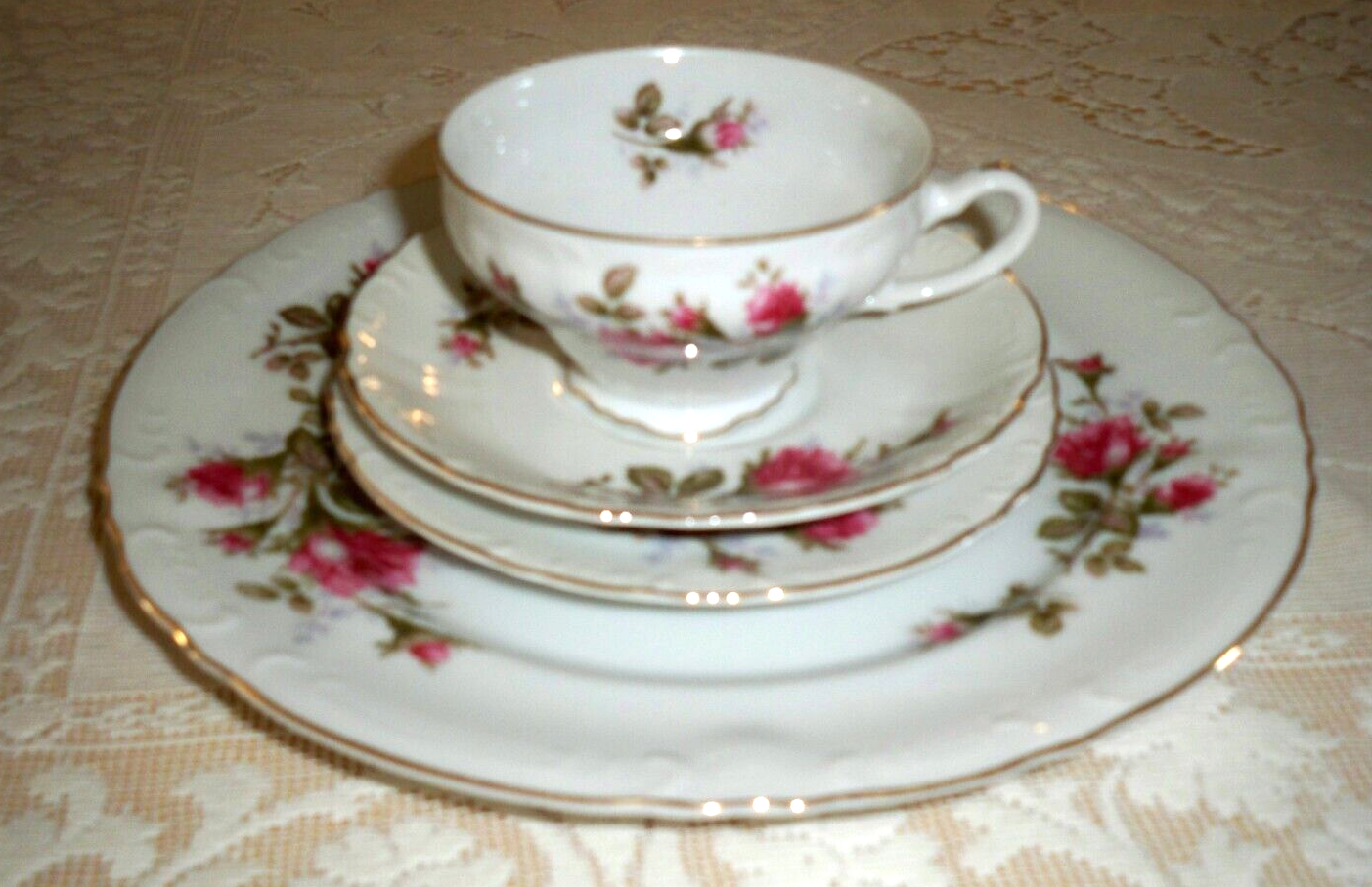 Vintage ROYAL ROSE Fine China 4 pc Place Setting~Dinner Salad Plates