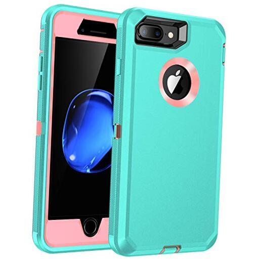 for iPhone 8 Plus,iPhone 7 Plus Case,Built-in Screen Protector, Mint Green/Pink