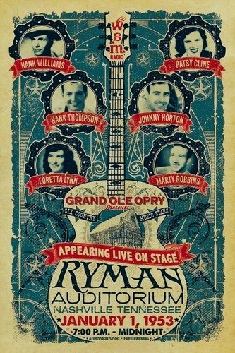 1953 HANK WILLIAMS PATSY CLINE KONZERT POSTER WANDKUNSTDRUCK GRAND OLE OPRY