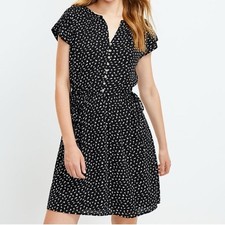 Loft Floral Side Tie Dolman Dress Black