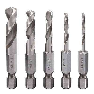 5Pcs 1/4'' Quick Change Hex Shank Metal Stubby Drill Bits Short Drill Bit Set HSS