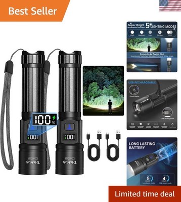 Rechargeable Flashlights 2 Pack, Super Bright High Lumens Flash Light, 5 Mode...