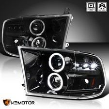Fits 2009-2018 Dodge Ram 1500 2500 3500 Jet Black Projector Headlights Led Halo Fits 2009-2018 Dodge Ram 1500 2500 3500 Jet Black Projector Headlights Led Halo