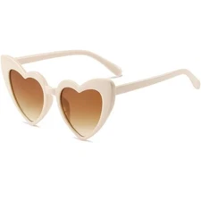 JUSLINK Heart Shaped Sunglasses for Women,Vintage Cat Eye Cream New