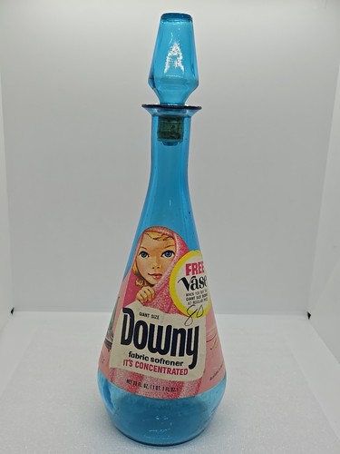 Rare Vintage 1967 DOWNEY PEACOCK Blue Empty Glass Vase Genie Bottle MCM 13.5”