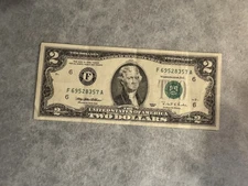 Rare 1995 Series F $2 Dollar Bill Fancy Serial Number