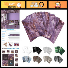 32-Piece Peel and Stick Backsplash Tiles, 4"x8" Glossy Purple Marble for Kitchen