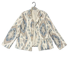Chico's Blazer Womens 2 Large Ivory Blue Ikat Tapestry Boho Southwestern Artisan