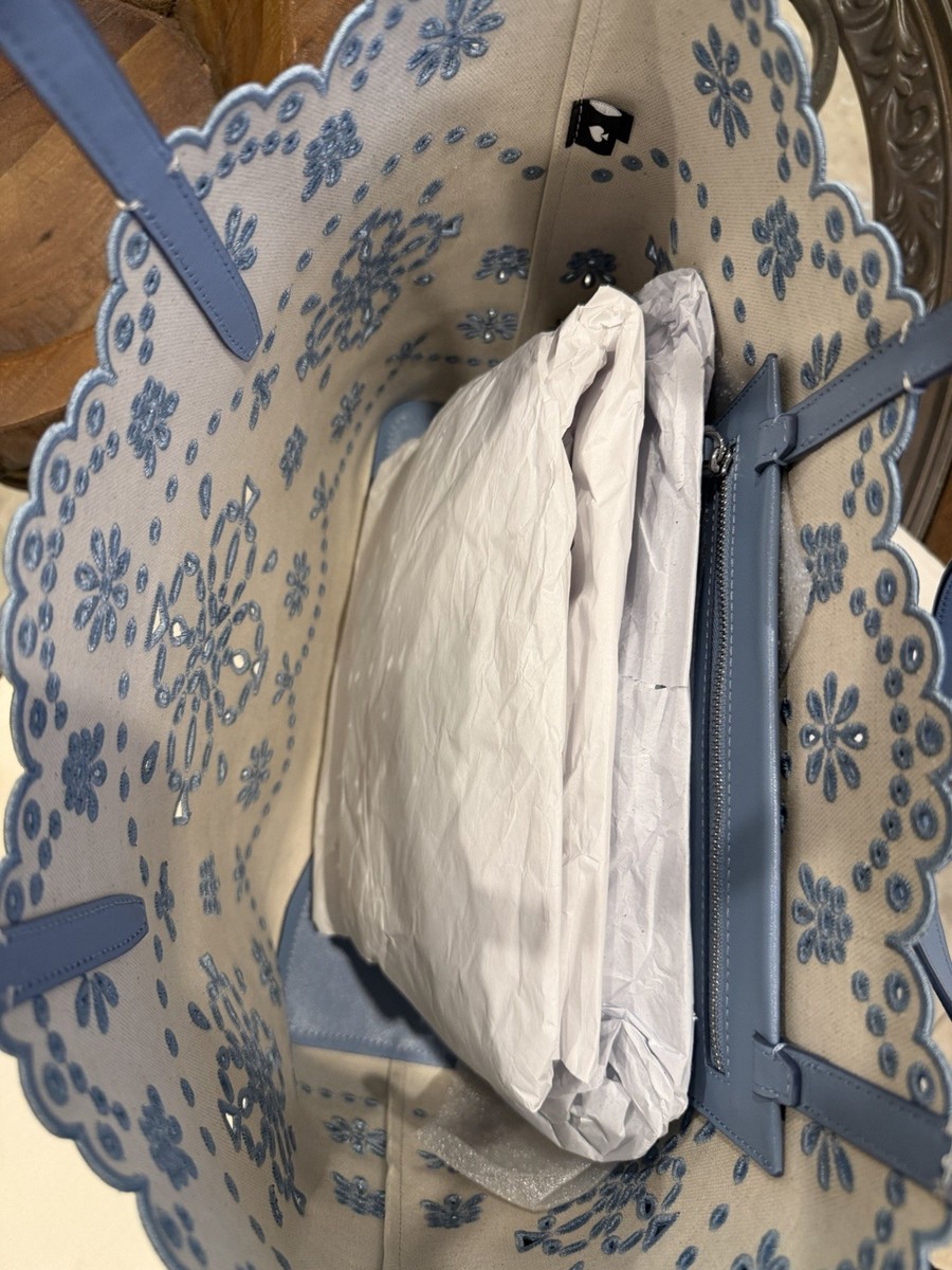 Kate Spade Large Blue Perforated Cutout Denim Tote Bag Do It All