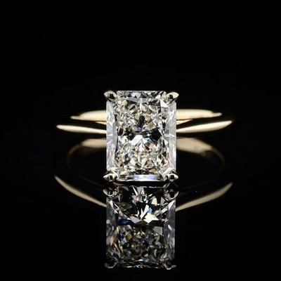 3.50 CTW Radiant Cut Moissanite Solitaire Engagement Ring 14K Yellow Gold Plated