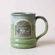 Deneen Pottery Coffee Mug Green Drip Glaze Handmade Rook Wood Inn Lenox Mass Cup