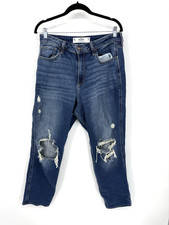 Hollister Curvy High Rise Mom Jean Size 11R Classic Distressed Casual Dark Wash