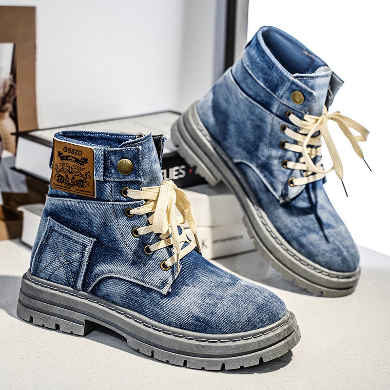 's, Non-slip Thick-soled Denim, Ankle Boots, Unlaced Inside