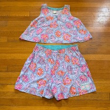 VTG 80s Ocean Pacific OP Hawaiian Floral Swim Set Blue Pink Top M Shorts L USA
