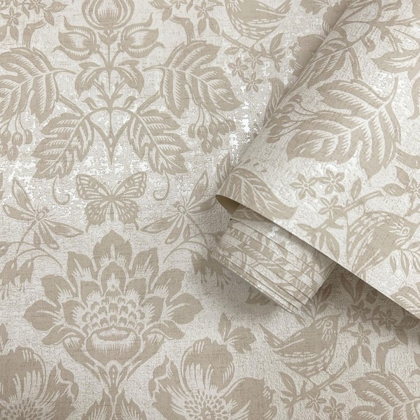 Vinyl Tapete Neutral Hawthorn Wiese Damast Laub Strukturiert Holden 76002-image