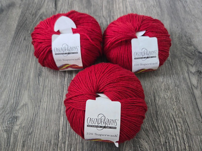 Cascade Yarns 220 Superwash Wool 1922 100g/ 3.5oz LOT Of 3 Skeins Dark Red