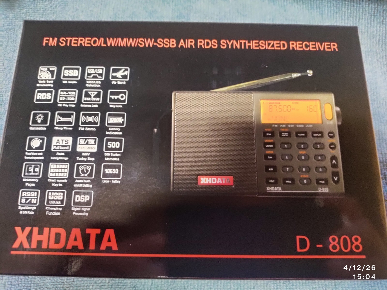 XHDATA D-808 Portable Digital Radio FM AM SW LW Wide FM Air 