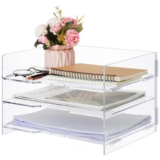 3 Tier Desk Organizer Paper File Organizer Detachable Clear Desk Letter Tray ...