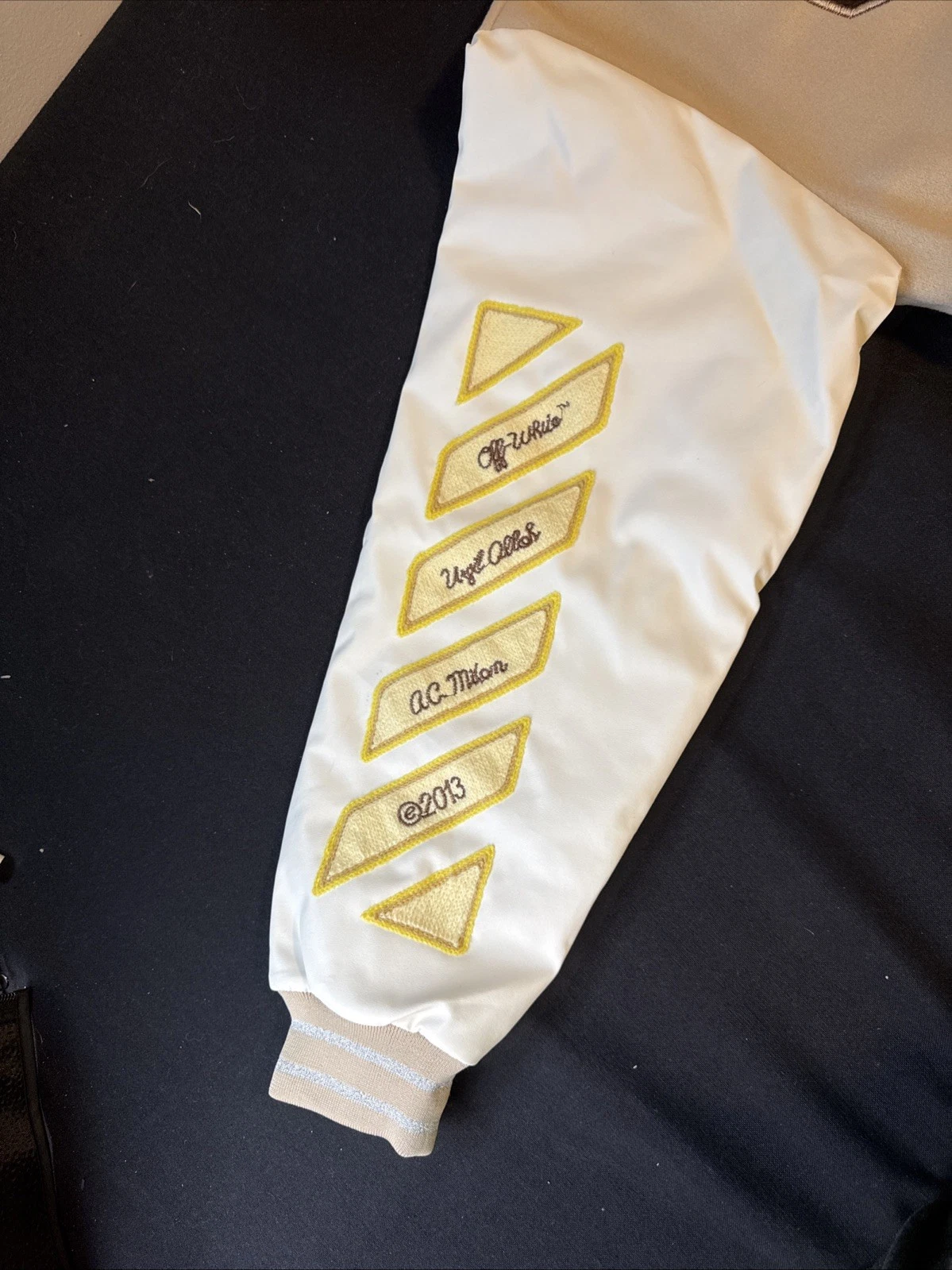 Off White X AC Milan Varsity Replica Genuine Trending Creme’ Colored Jacket Coat image 3