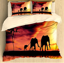 Ambesonne Animal Duvet Cover Set, Wild Creatures Family Silhouettes