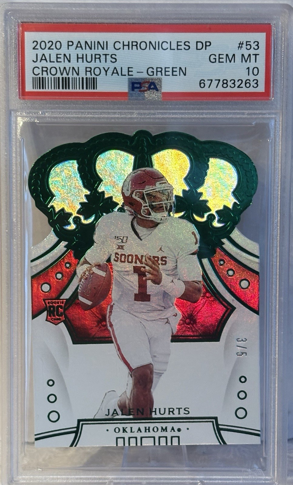 Jalen Hurts Panini Chronicles Draft Picks Crown Royale #53 Green