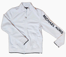 Michael Kors Women's White Full Zip Mock Neck Sweatshirt Logo Size M