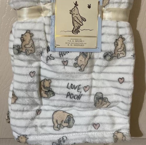 Pooh Bear Collection White Striped Love Pooh Baby Blanket 30x40” - Picture 8 of 16