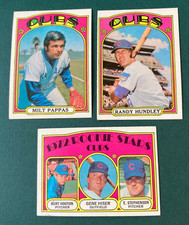 1972 BASEBALL CARD LOT 3 CHICAGO CUBS ROOKIE STARS, RANDY HUNDLEY, MILT PAPPAS