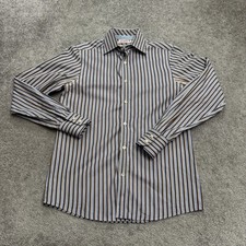 Ted Baker Endurance Superfine Cotton Button Down Shirt 14.5 Brown Blue Striped
