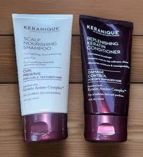 KERANIQUE Scalp Nourishing Shampoo/Replenishing Keratin Conditioner-4.5oz-New
