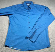 Eton Dress Shirt Men 17 34 45 Blue Barrel Cuff Oxford Formal Wear Long Sleeve