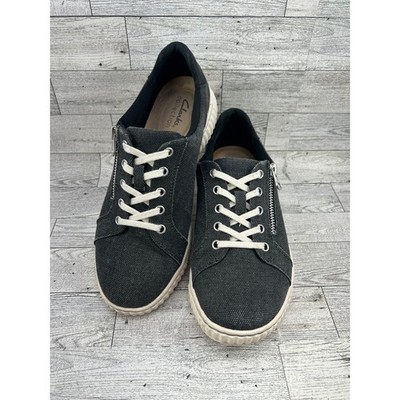 Clarks Collection Nova Glint Black Canvas Side Zip Sneakers Women 7.5 W 26178062
