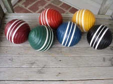 Vintage Set of 6 Forster 3-STRIPE RIBBED 3.25" Croquet Ball Set Large Size