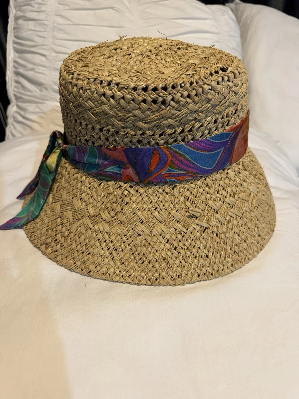Johnny Was Layla Scarf Raffia Safari Hat Size S Spring Summer Sun JW