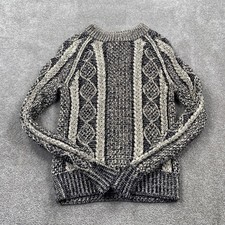 L.L. Bean Signature Cable Knit Sweater Womens S Navy Cream Marled Cotton Crew
